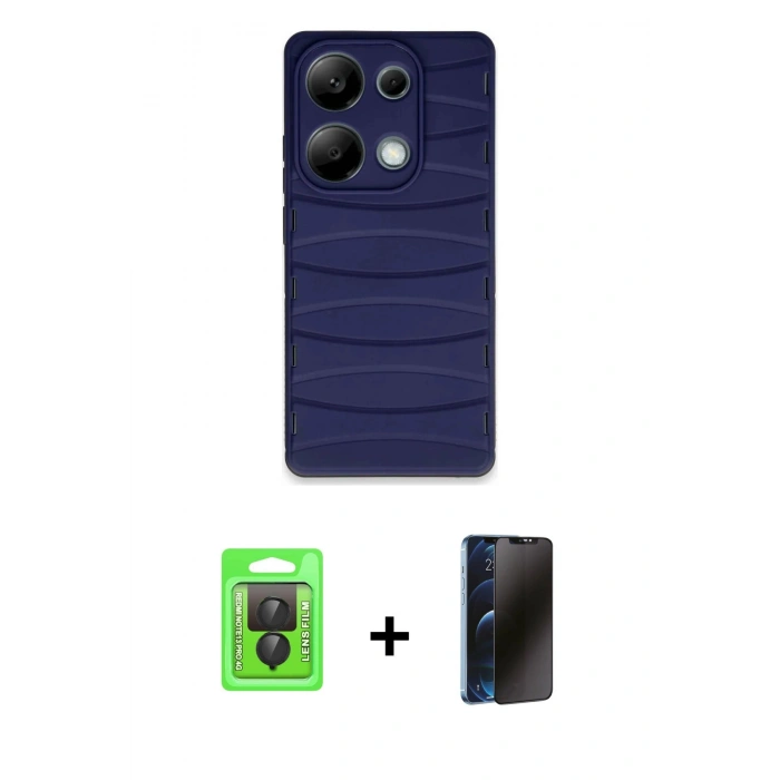 MARSİLYAN™- Redmi Note 13 Pro 4G Kılıf Doruk Form Serisi - Siyah 3D Antistatik Hayalet Cam Ekran Koruyucu + Raze Metal Kamera Lens - SH