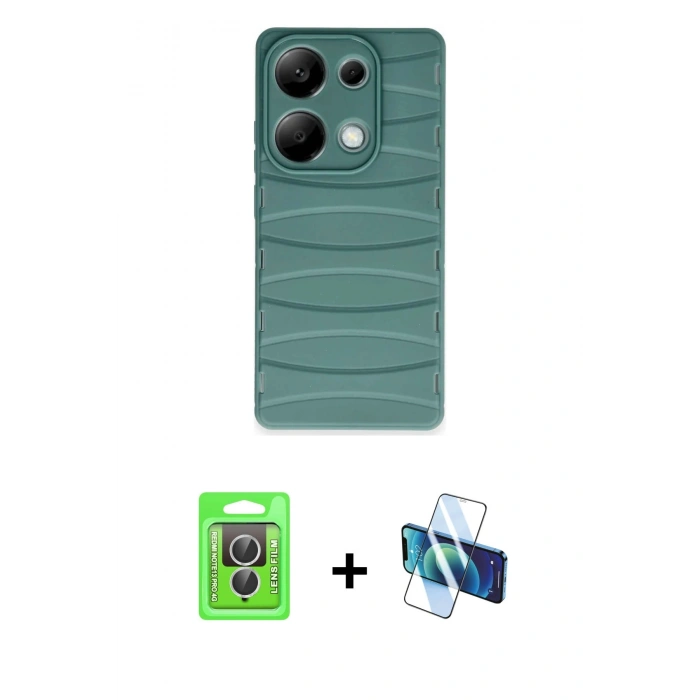 MARSİLYAN™- Redmi Note 13 Pro 4G Kılıf Doruk Form Serisi - Siyah 3D Antistatik Seramik Nano Ekran Koruyucu + Raze Metal Kamera Lens - GS