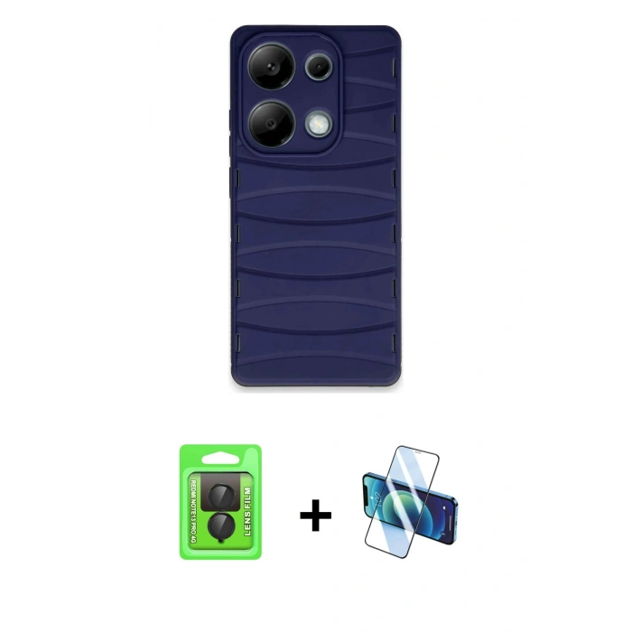MARSİLYAN™- Redmi Note 13 Pro 4G Kılıf Doruk Form Serisi - Siyah 3D Antistatik Seramik Nano Ekran Koruyucu + Raze Metal Kamera Lens - SH