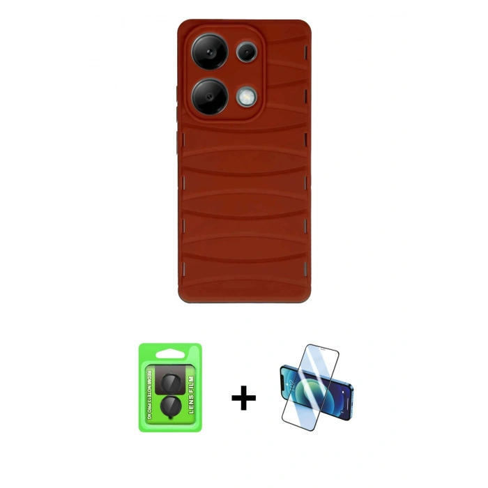 MARSİLYAN™- Redmi Note 13 Pro 4G Kılıf Doruk Form Serisi - Siyah 3D Antistatik Seramik Nano Ekran Koruyucu + Raze Metal Kamera Lens - SH
