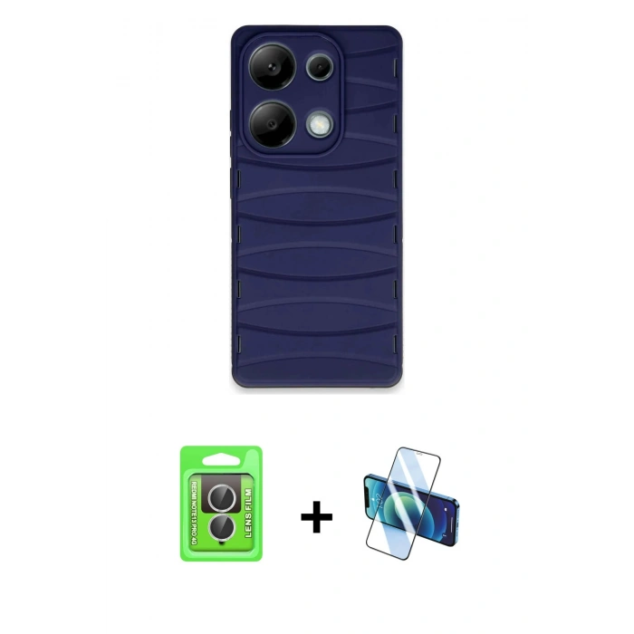 MARSİLYAN™- Redmi Note 13 Pro 4G Kılıf Doruk Form Serisi - Siyah 3D Antistatik Seramik Nano Ekran Koruyucu + Raze Metal Kamera Lens - GS