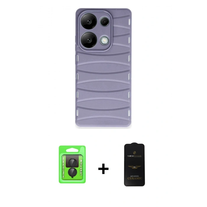 MARSİLYAN™- Redmi Note 13 Pro 4G Kılıf Doruk Form Serisi - Siyah 6D Antistatik Mat Seramik Hayalet Nano Ekran Koruyucu + Siyah Raze Metal Kamera Lens