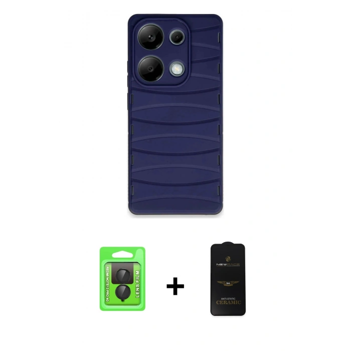 MARSİLYAN™- Redmi Note 13 Pro 4G Kılıf Doruk Form Serisi - Siyah 6D Antistatik Mat Seramik Hayalet Nano Ekran Koruyucu + Siyah Raze Metal Kamera Lens