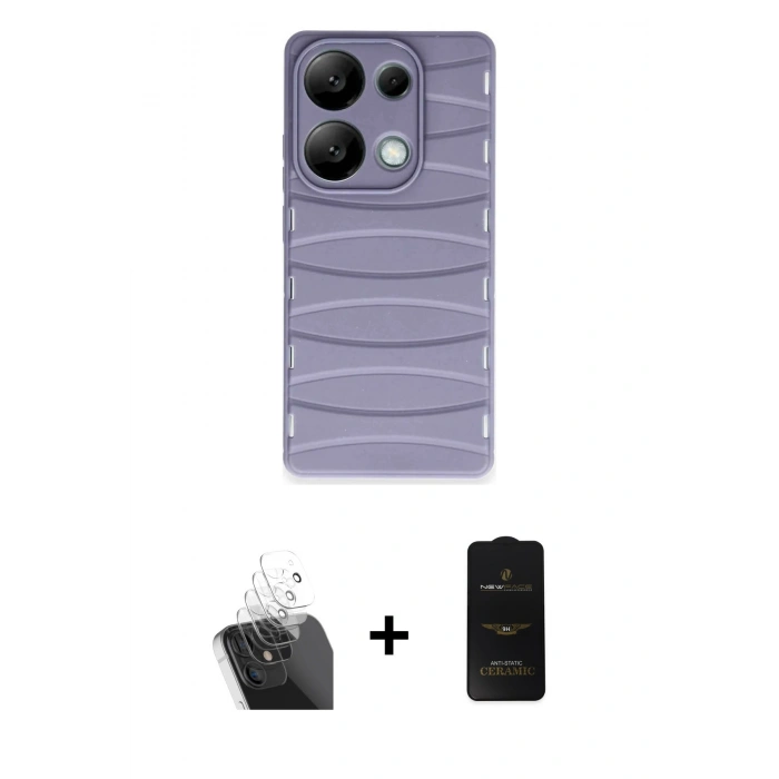 MARSİLYAN™- Redmi Note 13 Pro 4G Kılıf Doruk Form Serisi - Siyah 6D Antistatik Mat Seramik Hayalet Nano Ekran Koruyucu + Kamera Lens Koruma Cam - SF
