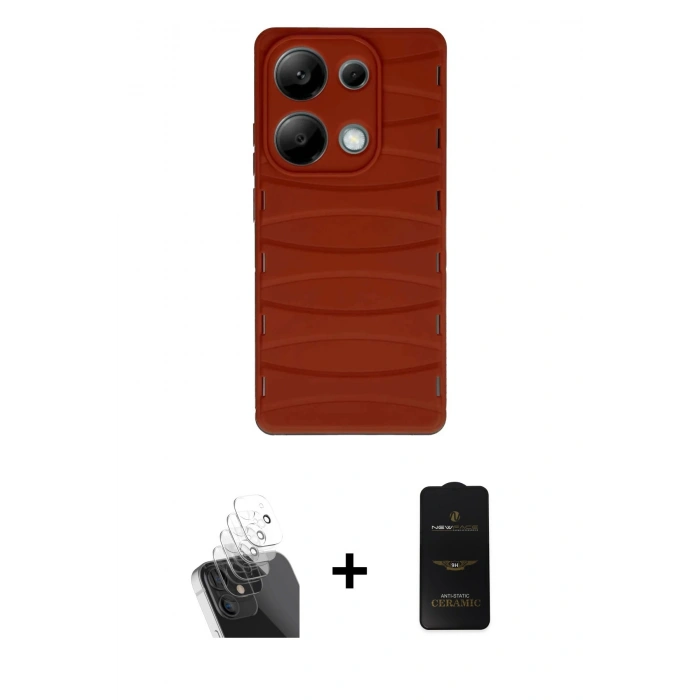 MARSİLYAN™- Redmi Note 13 Pro 4G Kılıf Doruk Form Serisi - Siyah 6D Antistatik Mat Seramik Hayalet Nano Ekran Koruyucu + Kamera Lens Koruma Cam - SF
