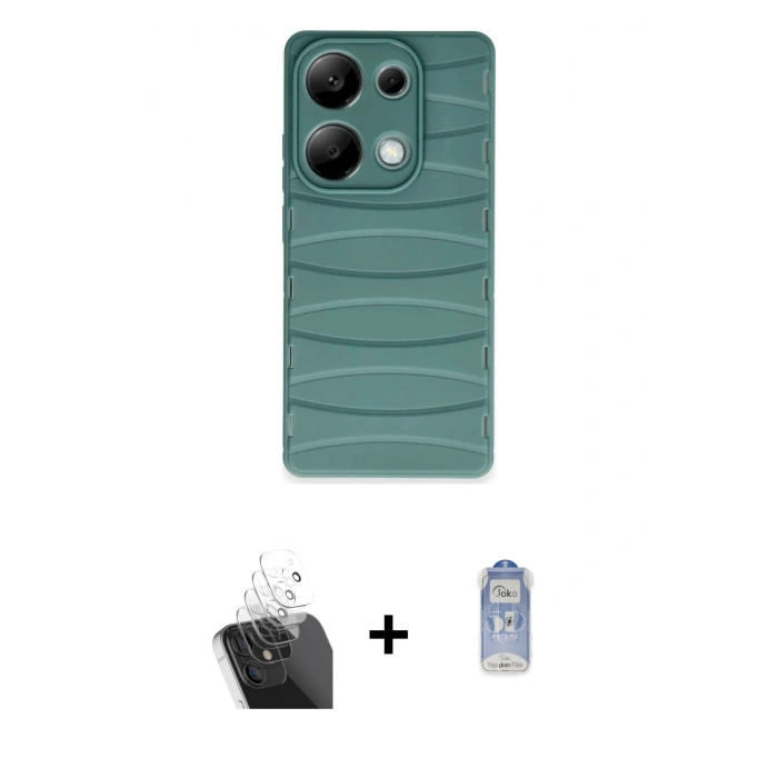 MARSİLYAN™- Redmi Note 13 Pro 4G Kılıf Doruk Form Serisi - Siyah Joko Magic 5D Cam + Kamera Lens Koruma Cam - SF
