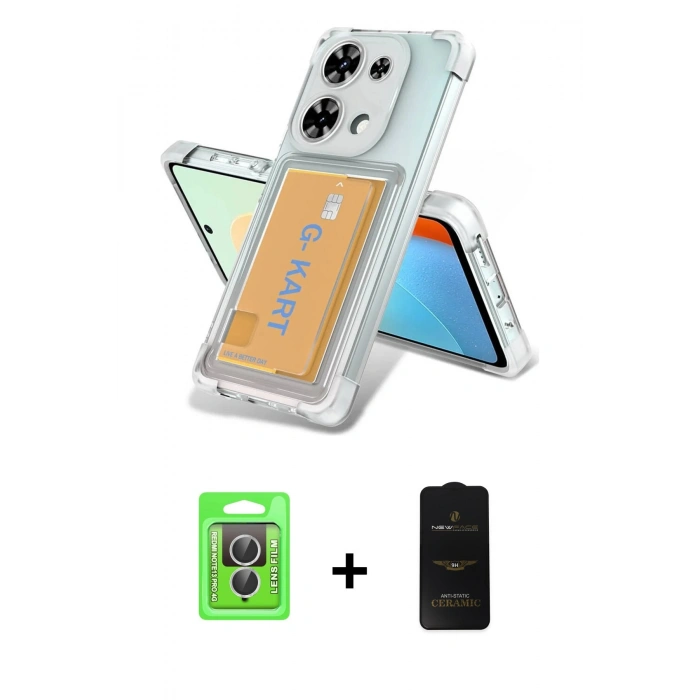 MARSİLYAN™- Redmi Note 13 Pro 4G Kılıf Doruk Klasik Koleksiyonu - Siyah 6D Antistatik Mat Seramik Hayalet Nano Ekran Koruyucu + Gümüş Raze Metal Kamera Lens