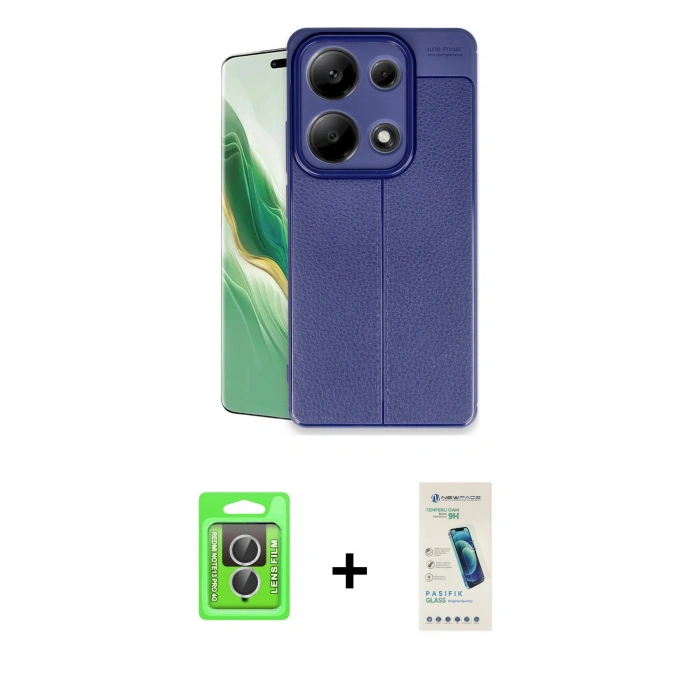 MARSİLYAN™- Redmi Note 13 Pro 4G Kılıf Doruk Klasik Özel Seri - Şeffaf Pasifik Cam Ekran Koruyucu + Raze Metal Kamera Lens - GS
