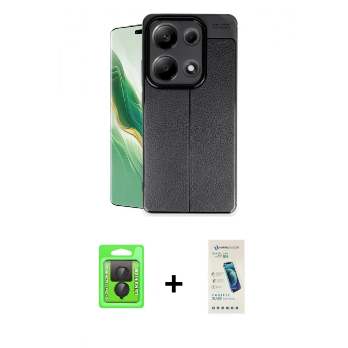 MARSİLYAN™- Redmi Note 13 Pro 4G Kılıf Doruk Klasik Özel Seri - Şeffaf Pasifik Cam Ekran Koruyucu + Raze Metal Kamera Lens - SH