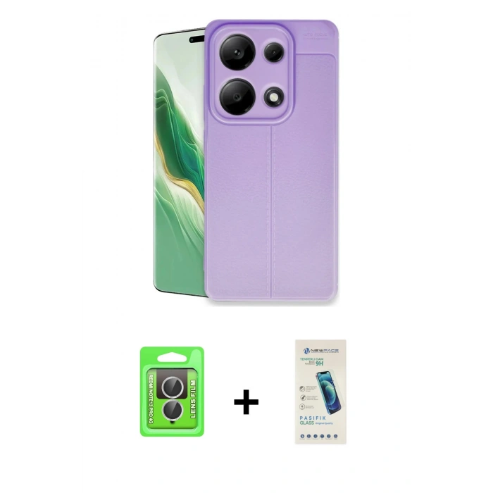 MARSİLYAN™- Redmi Note 13 Pro 4G Kılıf Doruk Klasik Özel Seri - Şeffaf Pasifik Cam Ekran Koruyucu + Raze Metal Kamera Lens - GS