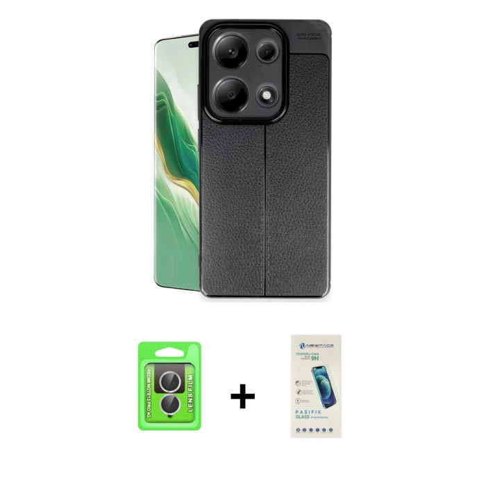 MARSİLYAN™- Redmi Note 13 Pro 4G Kılıf Doruk Klasik Özel Seri - Şeffaf Pasifik Cam Ekran Koruyucu + Raze Metal Kamera Lens - GS
