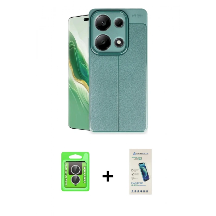 MARSİLYAN™- Redmi Note 13 Pro 4G Kılıf Doruk Klasik Özel Seri - Şeffaf Pasifik Cam Ekran Koruyucu + Raze Metal Kamera Lens - GS