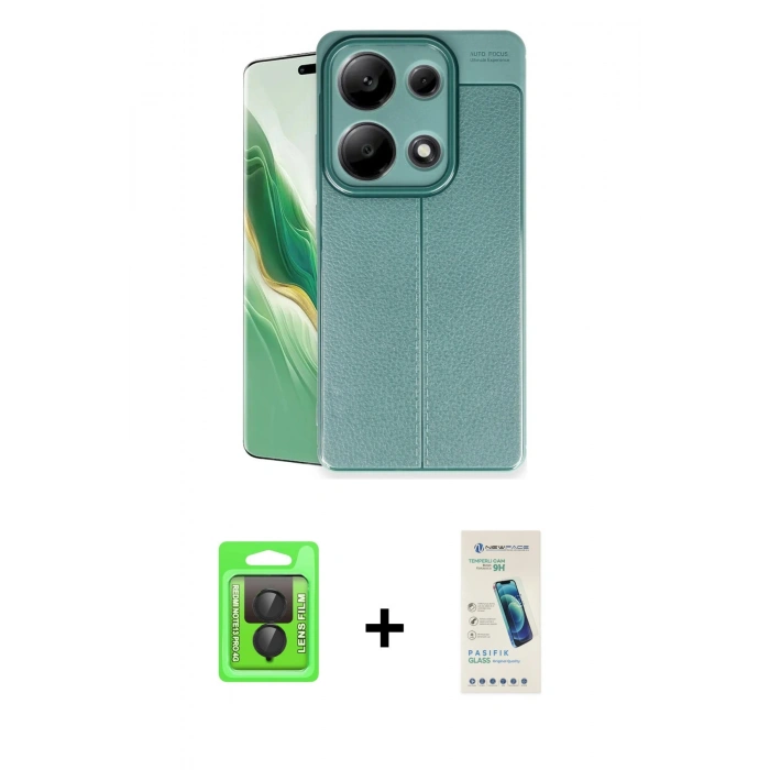MARSİLYAN™- Redmi Note 13 Pro 4G Kılıf Doruk Klasik Özel Seri - Şeffaf Pasifik Cam Ekran Koruyucu + Raze Metal Kamera Lens - SH