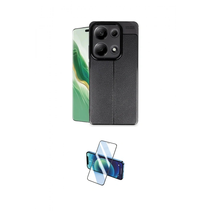 MARSİLYAN™- Redmi Note 13 Pro 4G Kılıf Doruk Klasik Özel Seri - Siyah 3D Antistatik Cam Ekran Koruyucu