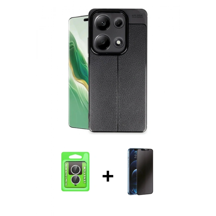 MARSİLYAN™- Redmi Note 13 Pro 4G Kılıf Doruk Klasik Özel Seri - Siyah 3D Antistatik Hayalet Cam Ekran Koruyucu + Raze Metal Kamera Lens - GS