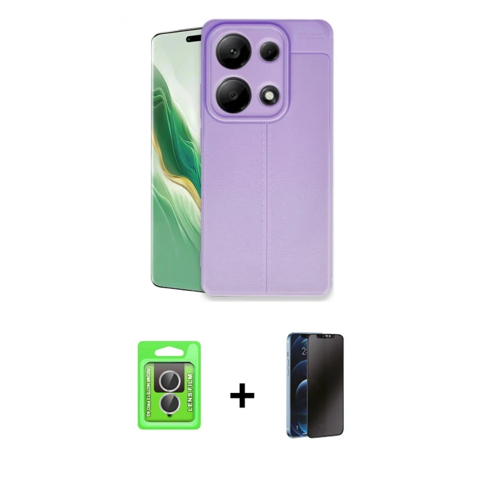 MARSİLYAN™- Redmi Note 13 Pro 4G Kılıf Doruk Klasik Özel Seri - Siyah 3D Antistatik Hayalet Cam Ekran Koruyucu + Raze Metal Kamera Lens - GS