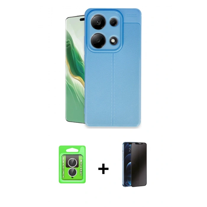 MARSİLYAN™- Redmi Note 13 Pro 4G Kılıf Doruk Klasik Özel Seri - Siyah 3D Antistatik Hayalet Cam Ekran Koruyucu + Raze Metal Kamera Lens - GS
