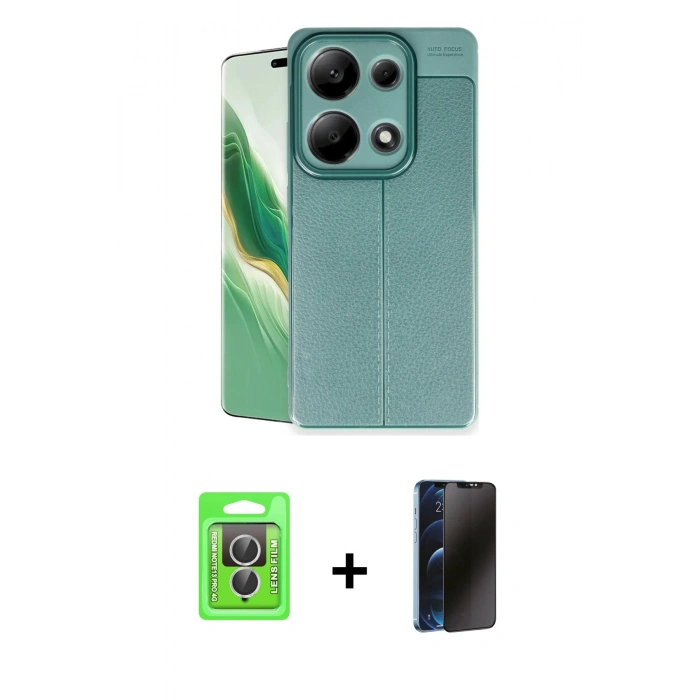 MARSİLYAN™- Redmi Note 13 Pro 4G Kılıf Doruk Klasik Özel Seri - Siyah 3D Antistatik Hayalet Cam Ekran Koruyucu + Raze Metal Kamera Lens - GS