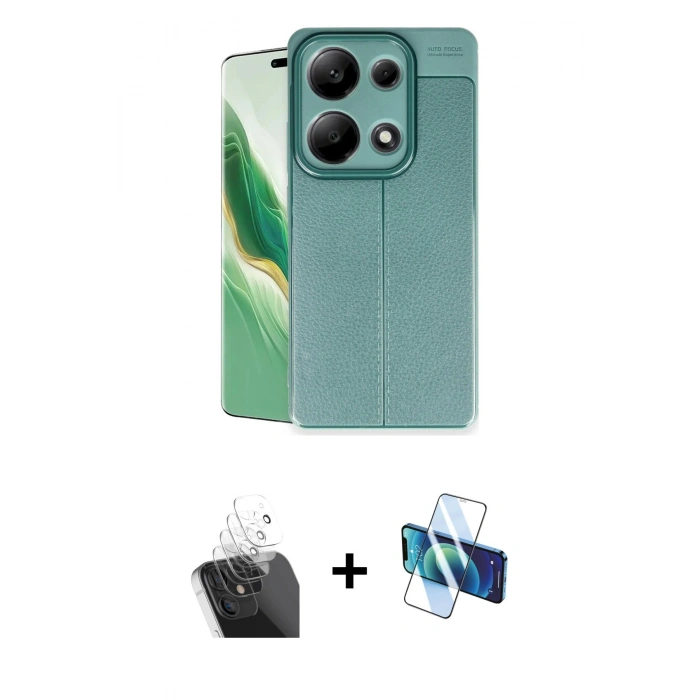 MARSİLYAN™- Redmi Note 13 Pro 4G Kılıf Doruk Klasik Özel Seri - Siyah 3D Antistatik Seramik Nano Ekran Koruyucu + Kamera Lens Koruma Cam - SF
