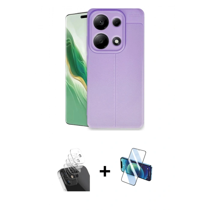 MARSİLYAN™- Redmi Note 13 Pro 4G Kılıf Doruk Klasik Özel Seri - Siyah 3D Antistatik Seramik Nano Ekran Koruyucu + Kamera Lens Koruma Cam - SF