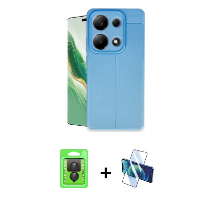 MARSİLYAN™- Redmi Note 13 Pro 4G Kılıf Doruk Klasik Özel Seri - Siyah 3D Antistatik Seramik Nano Ekran Koruyucu + Raze Metal Kamera Lens - SH