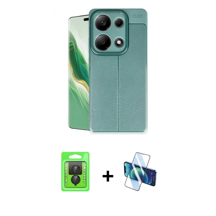 MARSİLYAN™- Redmi Note 13 Pro 4G Kılıf Doruk Klasik Özel Seri - Siyah 3D Antistatik Seramik Nano Ekran Koruyucu + Raze Metal Kamera Lens - SH
