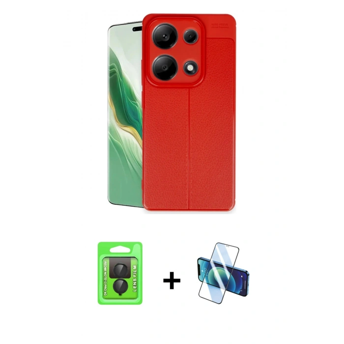 MARSİLYAN™- Redmi Note 13 Pro 4G Kılıf Doruk Klasik Özel Seri - Siyah 3D Antistatik Seramik Nano Ekran Koruyucu + Raze Metal Kamera Lens - SH