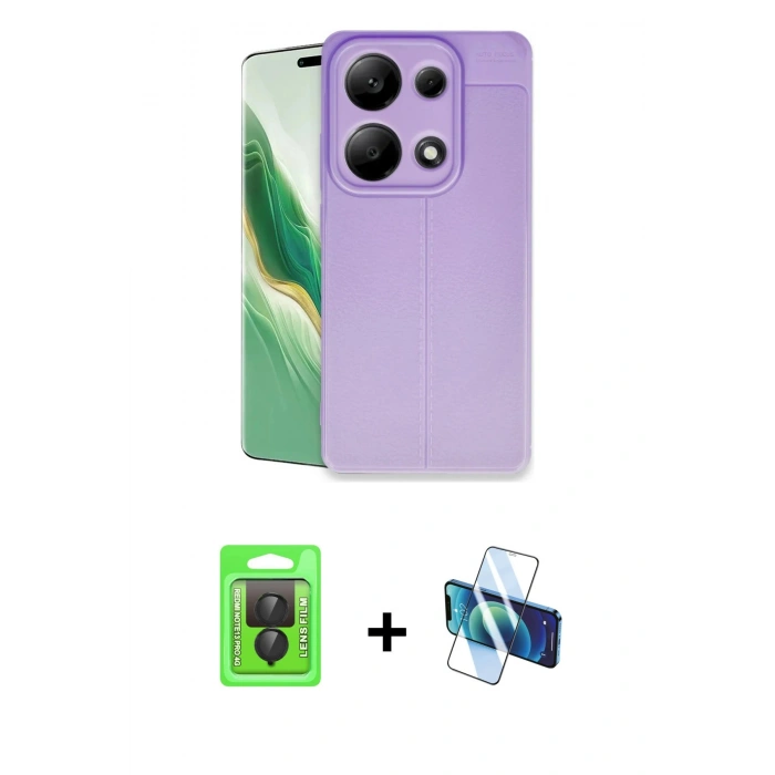 MARSİLYAN™- Redmi Note 13 Pro 4G Kılıf Doruk Klasik Özel Seri - Siyah 3D Antistatik Seramik Nano Ekran Koruyucu + Raze Metal Kamera Lens - SH