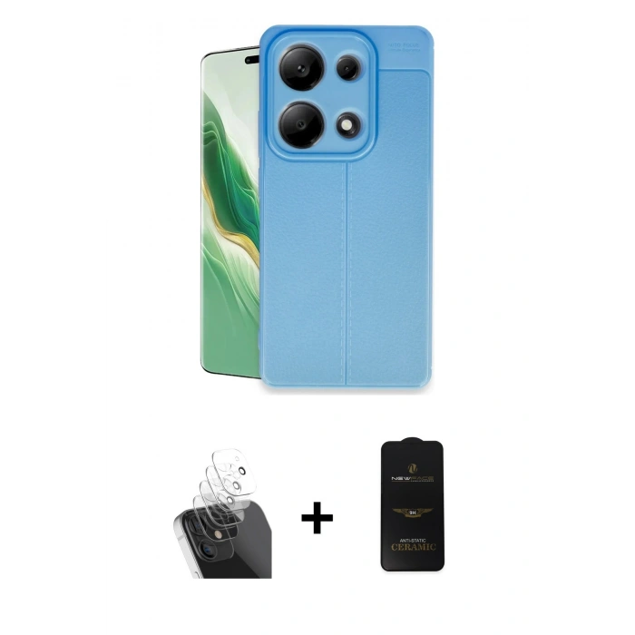 MARSİLYAN™- Redmi Note 13 Pro 4G Kılıf Doruk Klasik Özel Seri - Siyah 6D Antistatik Mat Seramik Hayalet Nano Ekran Koruyucu + Kamera Lens Koruma Cam - SF