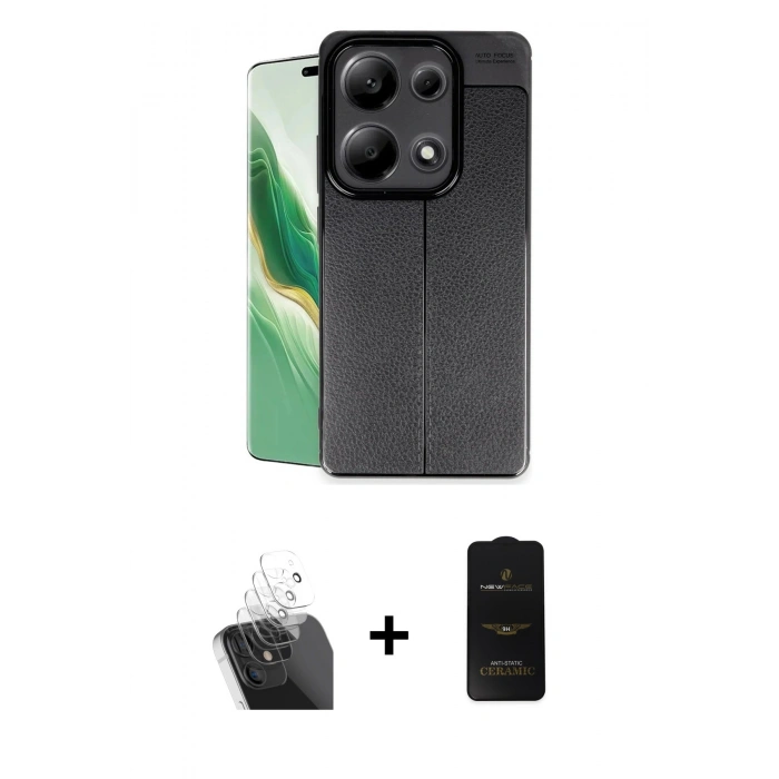 MARSİLYAN™- Redmi Note 13 Pro 4G Kılıf Doruk Klasik Özel Seri - Siyah 6D Antistatik Mat Seramik Hayalet Nano Ekran Koruyucu + Kamera Lens Koruma Cam - SF