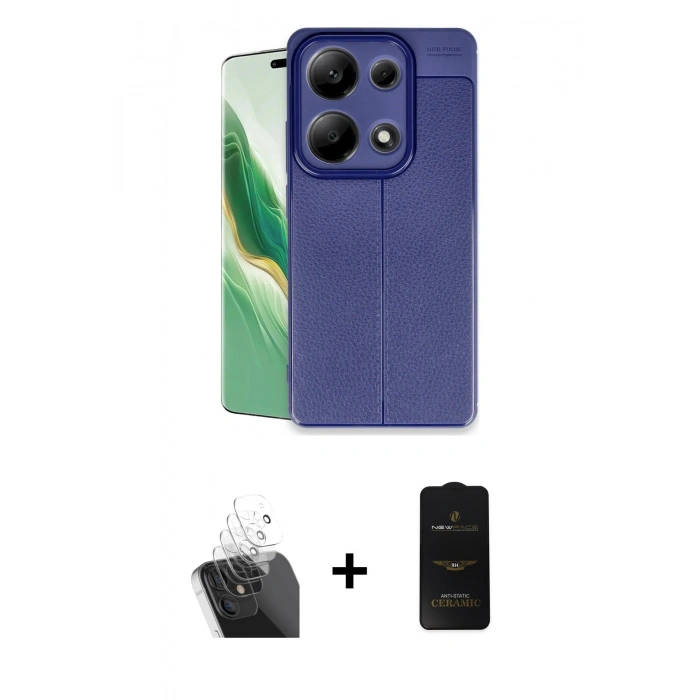 MARSİLYAN™- Redmi Note 13 Pro 4G Kılıf Doruk Klasik Özel Seri - Siyah 6D Antistatik Mat Seramik Hayalet Nano Ekran Koruyucu + Kamera Lens Koruma Cam - SF