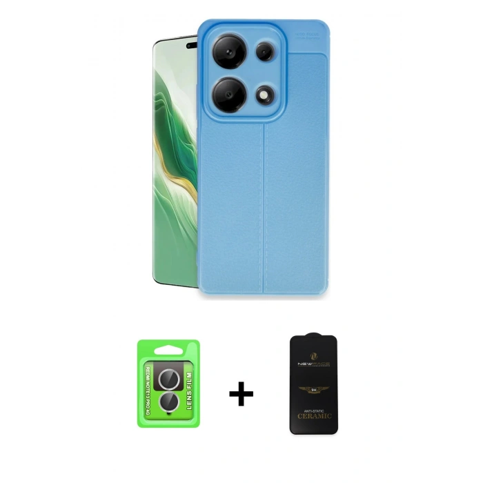 MARSİLYAN™- Redmi Note 13 Pro 4G Kılıf Doruk Klasik Özel Seri - Siyah 6D Antistatik Mat Seramik Hayalet Nano Ekran Koruyucu + Gümüş Raze Metal Kamera Lens