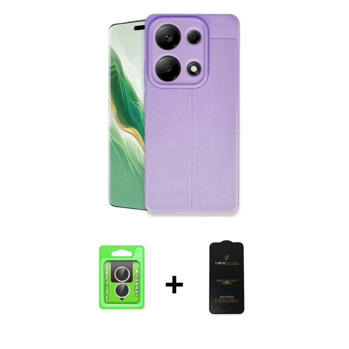MARSİLYAN™- Redmi Note 13 Pro 4G Kılıf Doruk Klasik Özel Seri - Siyah 6D Antistatik Mat Seramik Hayalet Nano Ekran Koruyucu + Gümüş Raze Metal Kamera Lens