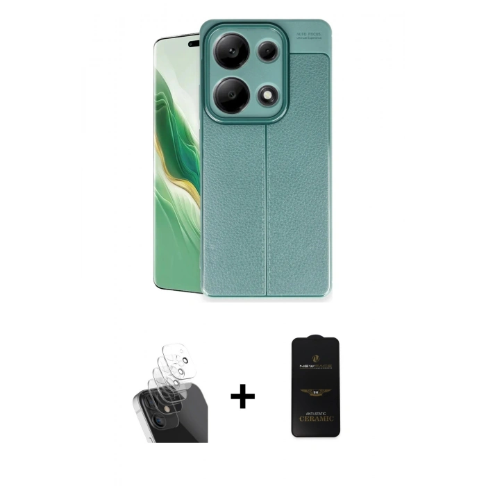 MARSİLYAN™- Redmi Note 13 Pro 4G Kılıf Doruk Klasik Özel Seri - Siyah 6D Antistatik Mat Seramik Hayalet Nano Ekran Koruyucu + Kamera Lens Koruma Cam - SF