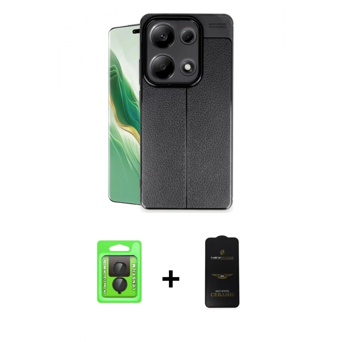 MARSİLYAN™- Redmi Note 13 Pro 4G Kılıf Doruk Klasik Özel Seri - Siyah 6D Antistatik Mat Seramik Hayalet Nano Ekran Koruyucu + Raze Metal Kamera Lens - SH