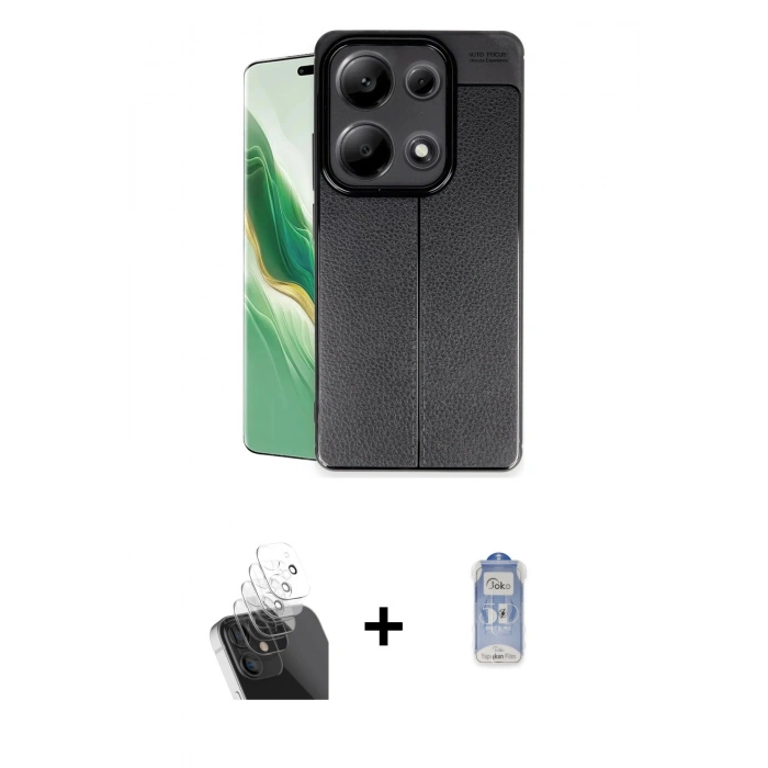 MARSİLYAN™- Redmi Note 13 Pro 4G Kılıf Doruk Klasik Özel Seri - Siyah Joko Magic 5D Cam + Kamera Lens Koruma Cam - SF