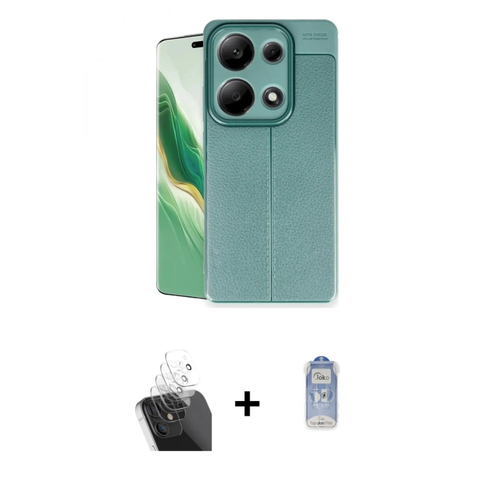 MARSİLYAN™- Redmi Note 13 Pro 4G Kılıf Doruk Klasik Özel Seri - Siyah Joko Magic 5D Cam + Kamera Lens Koruma Cam - SF