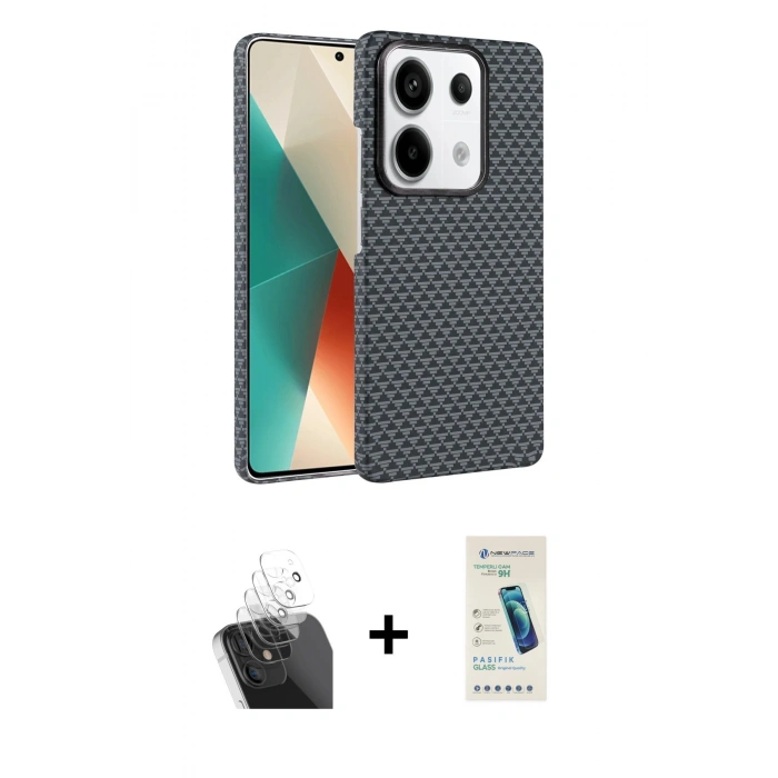 MARSİLYAN™- Redmi Note 13 Pro 4G Kılıf Doruk Serisi - Şeffaf Pasifik Cam Ekran Koruyucu + Kamera Lens Koruma Cam - SF