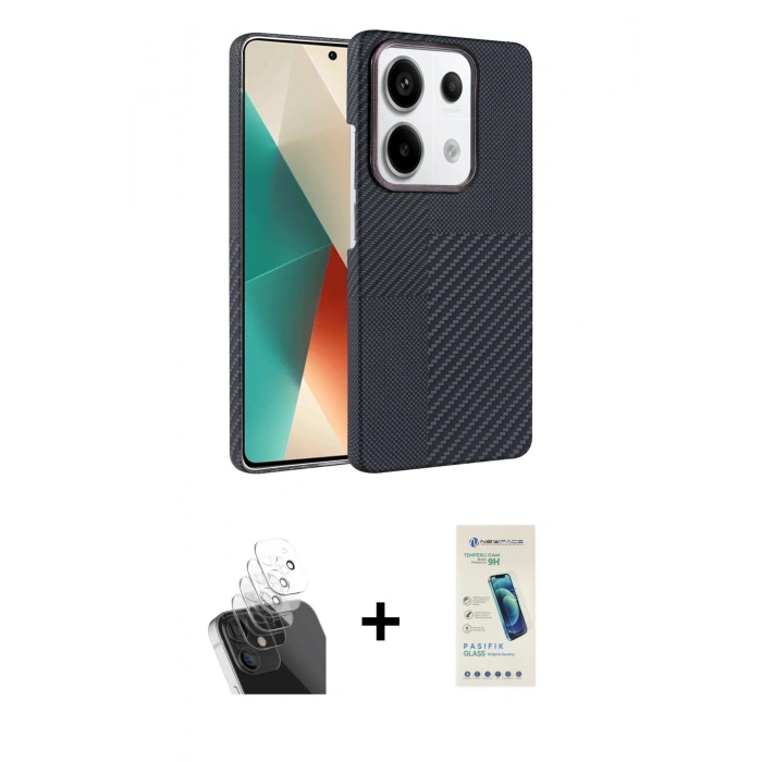 MARSİLYAN™- Redmi Note 13 Pro 4G Kılıf Doruk Serisi - Şeffaf Pasifik Cam Ekran Koruyucu + Kamera Lens Koruma Cam - SF
