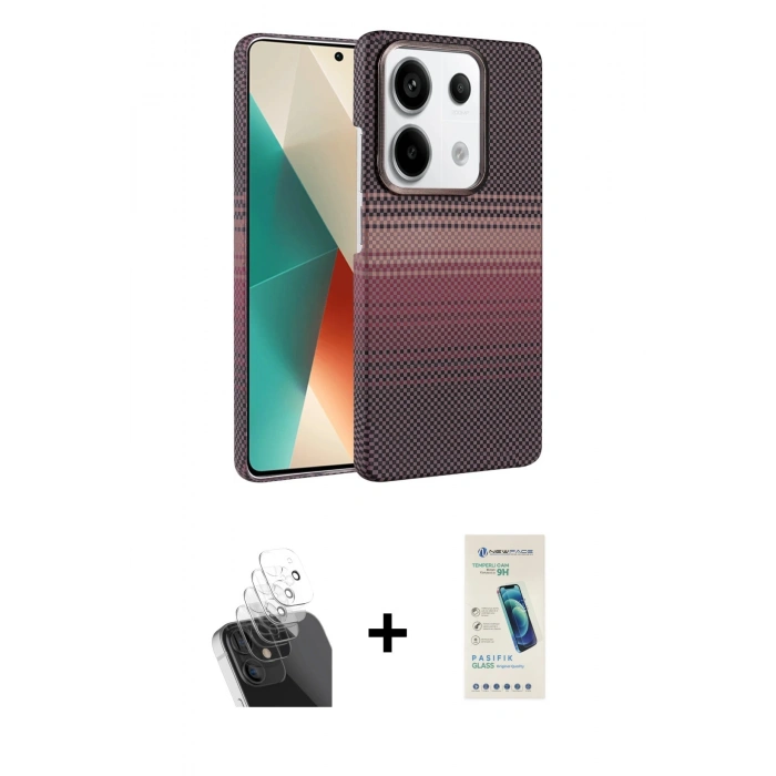 MARSİLYAN™- Redmi Note 13 Pro 4G Kılıf Doruk Serisi - Şeffaf Pasifik Cam Ekran Koruyucu + Kamera Lens Koruma Cam - SF