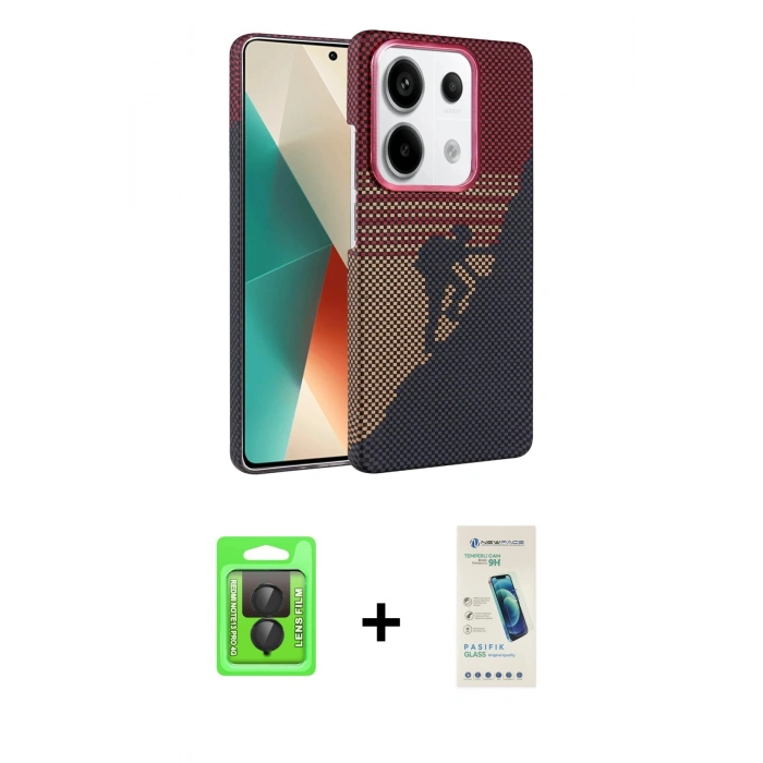 MARSİLYAN™- Redmi Note 13 Pro 4G Kılıf Doruk Serisi - Şeffaf Pasifik Cam Ekran Koruyucu + Raze Metal Kamera Lens - SH