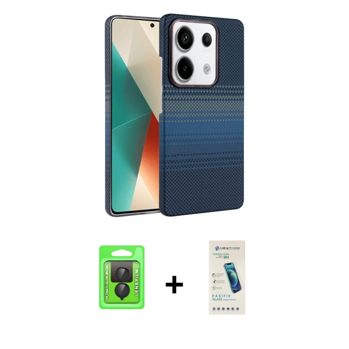 MARSİLYAN™- Redmi Note 13 Pro 4G Kılıf Doruk Serisi - Şeffaf Pasifik Cam Ekran Koruyucu + Raze Metal Kamera Lens - SH