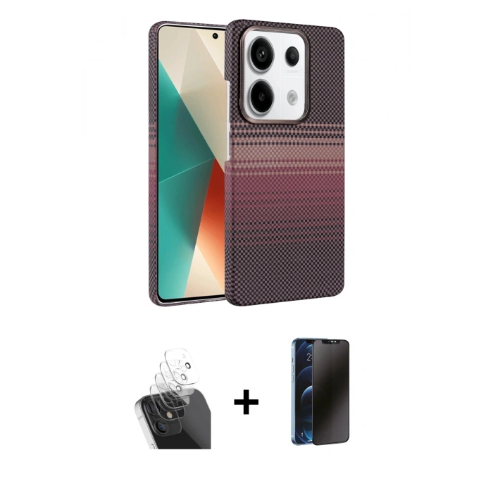 MARSİLYAN™- Redmi Note 13 Pro 4G Kılıf Doruk Serisi - Siyah 3D Antistatik Hayalet Cam Ekran Koruyucu + Kamera Lens Koruma Cam - SF
