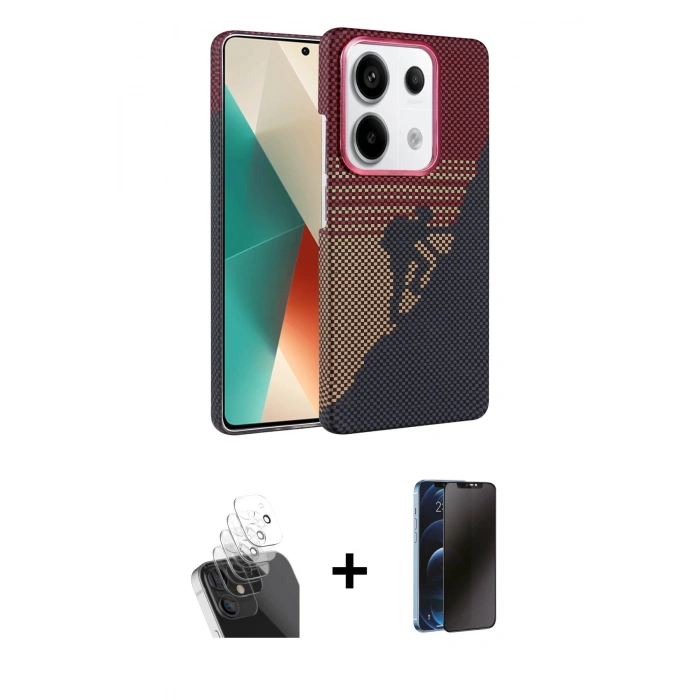 MARSİLYAN™- Redmi Note 13 Pro 4G Kılıf Doruk Serisi - Siyah 3D Antistatik Hayalet Cam Ekran Koruyucu + Kamera Lens Koruma Cam - SF