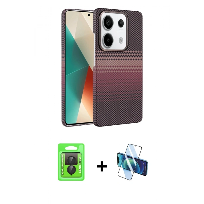 MARSİLYAN™- Redmi Note 13 Pro 4G Kılıf Doruk Serisi - Siyah 3D Antistatik Seramik Nano Ekran Koruyucu + Raze Metal Kamera Lens - SH