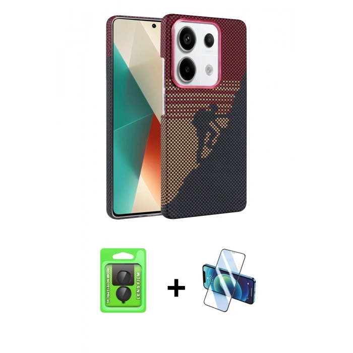 MARSİLYAN™- Redmi Note 13 Pro 4G Kılıf Doruk Serisi - Siyah 3D Antistatik Seramik Nano Ekran Koruyucu + Raze Metal Kamera Lens - SH