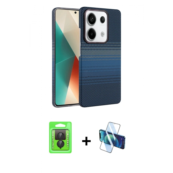 MARSİLYAN™- Redmi Note 13 Pro 4G Kılıf Doruk Serisi - Siyah 3D Antistatik Seramik Nano Ekran Koruyucu + Raze Metal Kamera Lens - SH