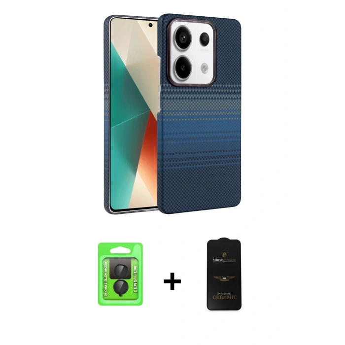 MARSİLYAN™- Redmi Note 13 Pro 4G Kılıf Doruk Serisi - Siyah 6D Antistatik Mat Seramik Hayalet Nano Ekran Koruyucu + Raze Metal Kamera Lens - SH