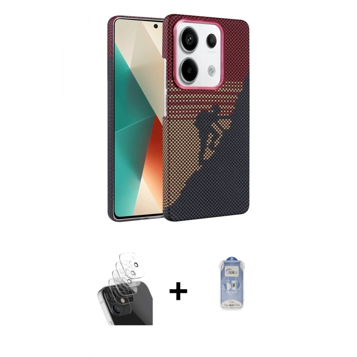 MARSİLYAN™- Redmi Note 13 Pro 4G Kılıf Doruk Serisi - Siyah Joko Magic 5D Cam + Kamera Lens Koruma Cam - SF