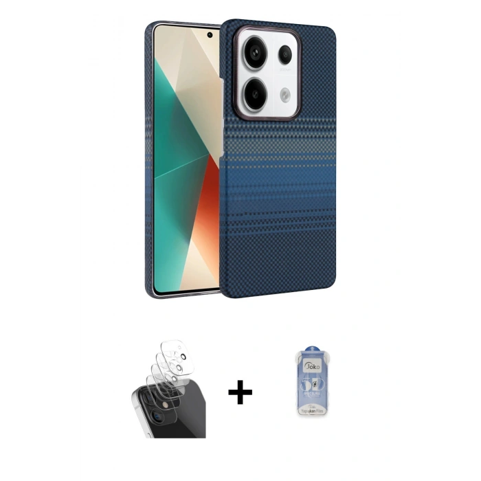 MARSİLYAN™- Redmi Note 13 Pro 4G Kılıf Doruk Serisi - Siyah Joko Magic 5D Cam + Kamera Lens Koruma Cam - SF